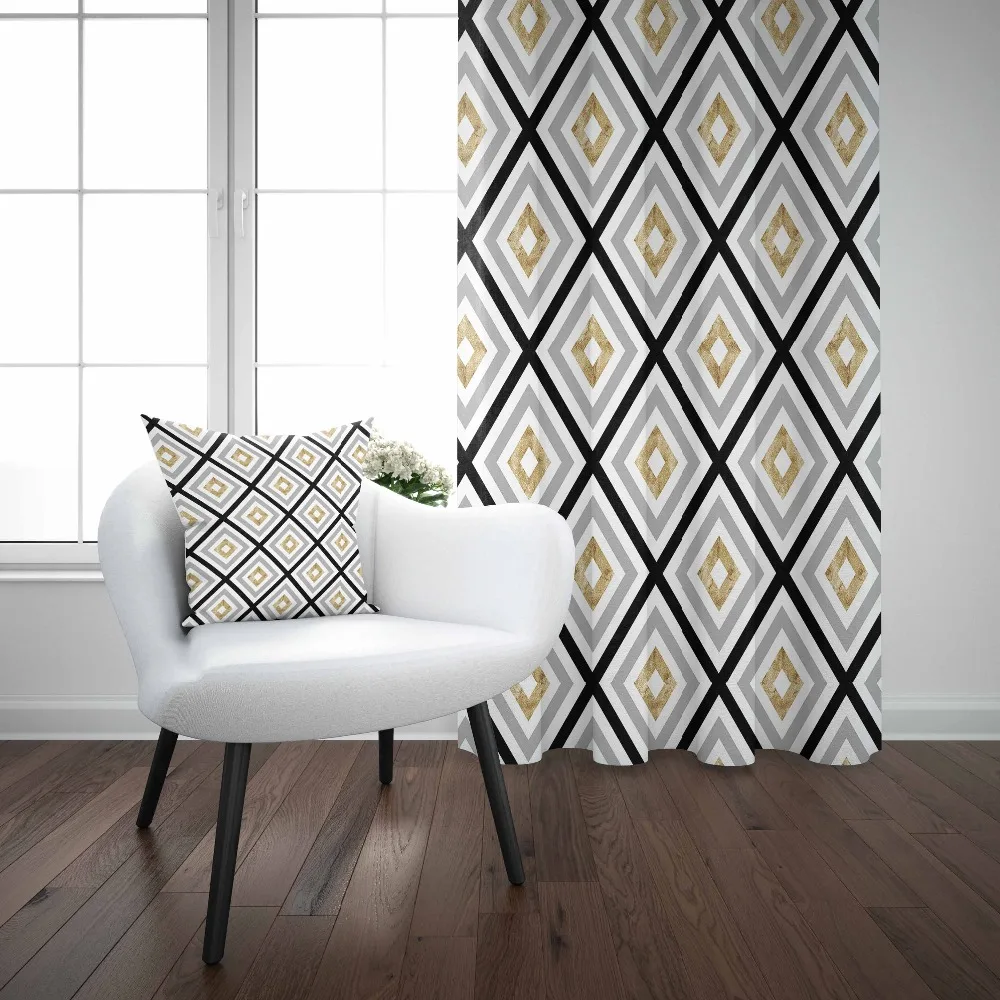 

Else Black Lines Geometric Yellow Gray Stripes Tiles 3d Print Living Room Bedroom Window Panel Curtain Combine Gift Pillow Case