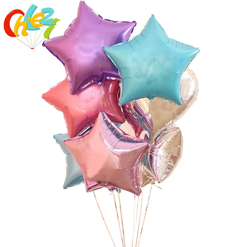10 Pcs 18 Inch Star Foil Balloons Baby Shower Globos Pure color Helium Birthday 1st Party Supplies Wedding Decorations | Дом и сад