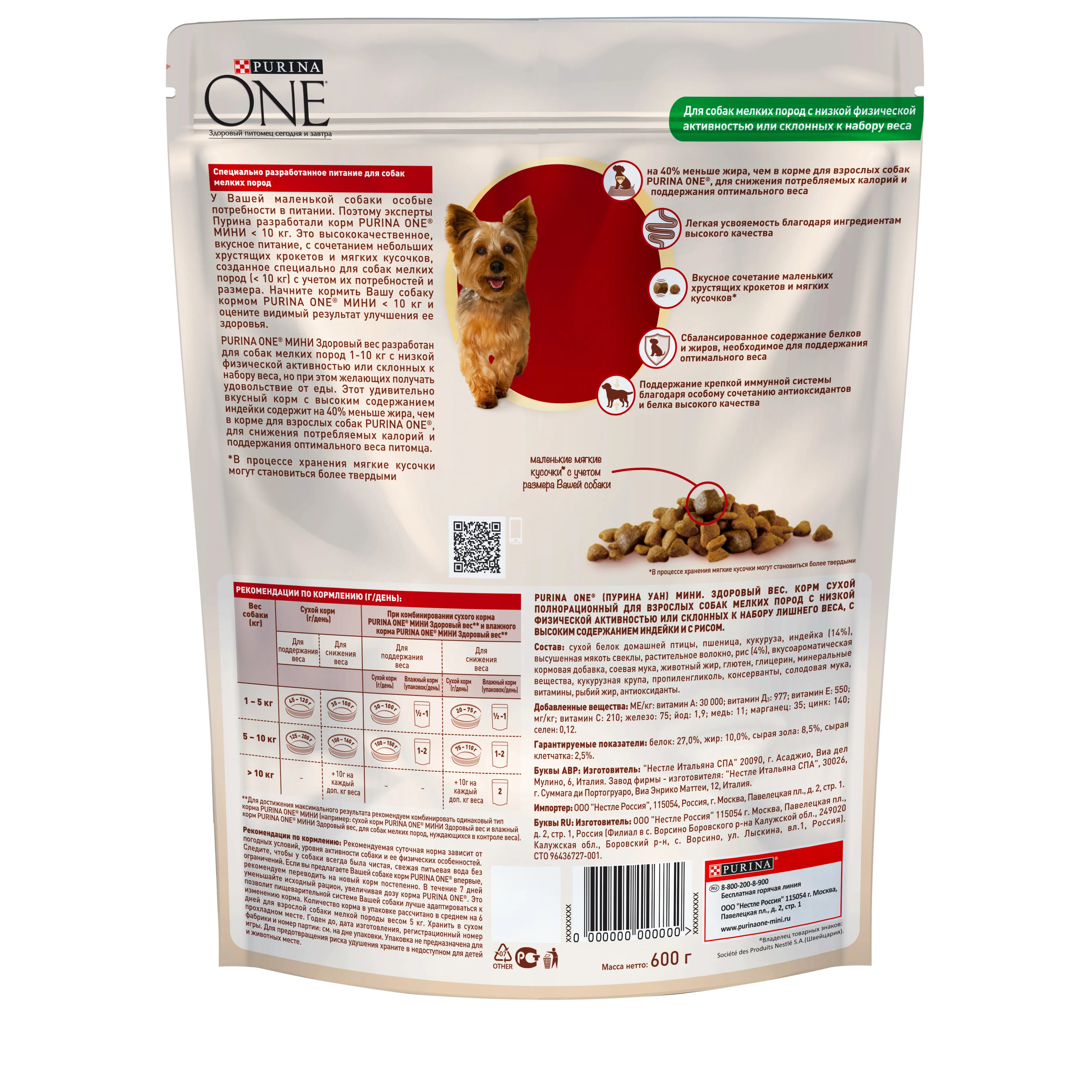 Сухой корм для собак мелких пород Purina ONE МИНИ Здоровый вес с индейкой и рисом