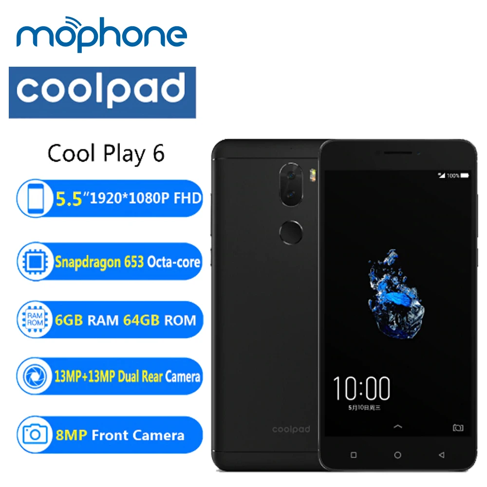 Cool6 cool play 6 ГБ 64 Гб 5 &quotFHD 1080 p Snapdragon 653 Восьмиядерный 13.0MP две камеры 4060 мАч
