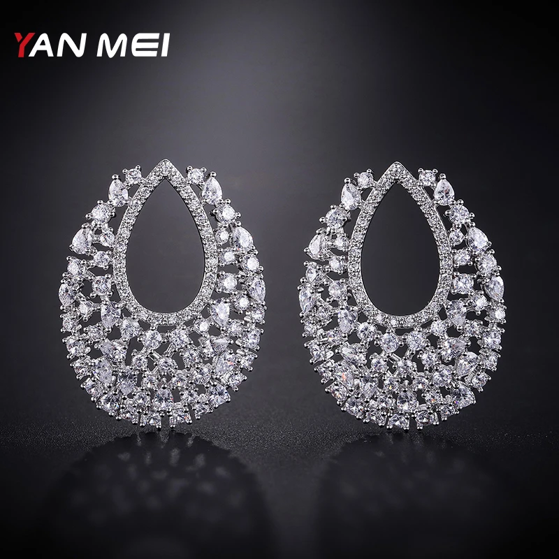 

YANMEI Oval Stud Earrings For Women Hollow Earring Fashion Jewelry YME9022