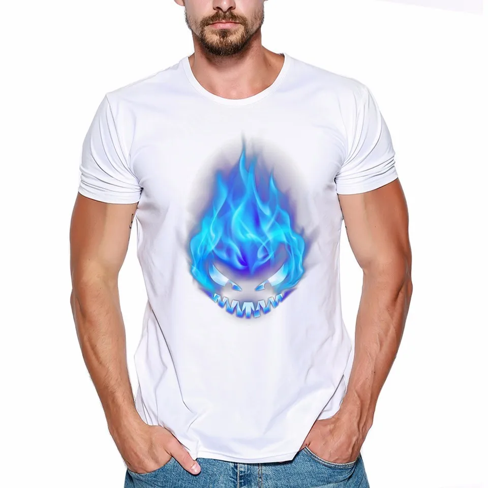 2017 летние мужские футболки новейшая мода Синий Пламя демон дизайн футболка