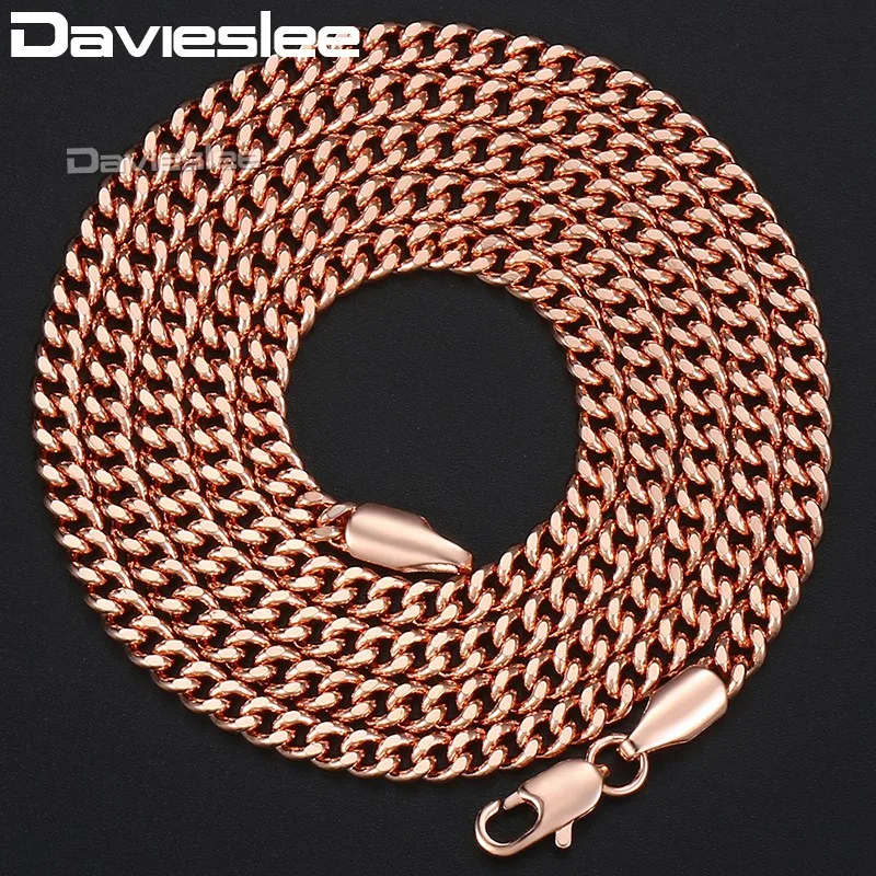 Женское колье с цепочкой Davieslee из розового золота 585 пробы 45 60 см 3 мм DLGN220|Цепочки| |