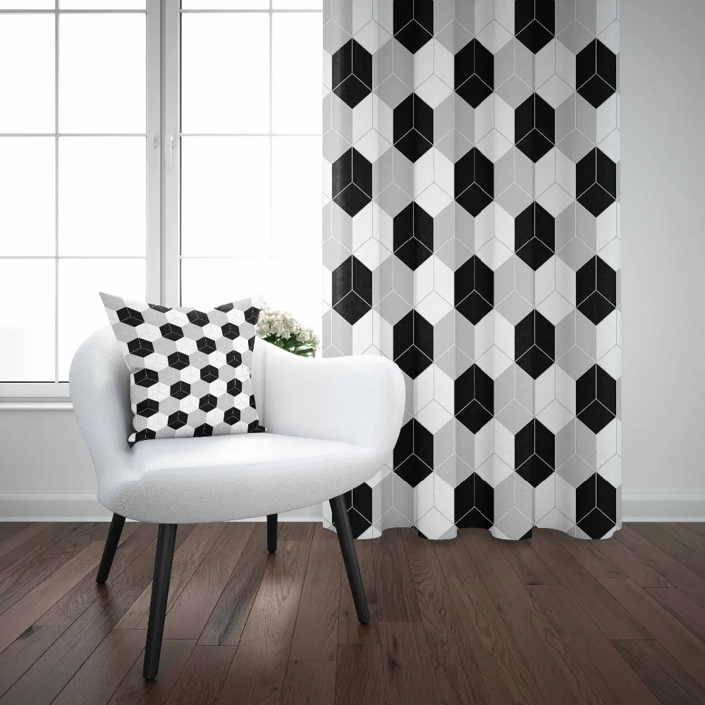 

Else Black Gray Cubes Boxes Geometrics Nordec 3d Print Living Room Bedroom Window Panel Curtain Combine Gift Pillow Case