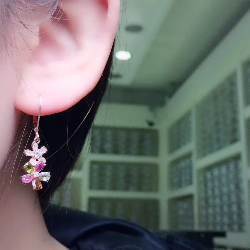 

KJJEAXCMY fine jewelry 925 Silver-inlaid Natural Ruby Tourmaline Earrings Support Identification
