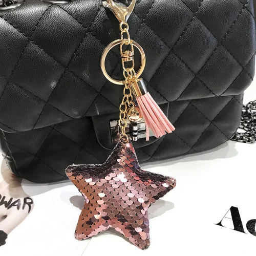 DoreenBeads модные золотые брелки, бежевые разноцветные кисти, королевский синий розовый блестящий кулон со звездой, популярные трендовые брелки, 1 шт - Цвет: 8