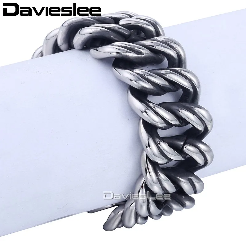 Davieslee двойной панцирной кубинской цепи браслет мужской 316L Нержавеющая Сталь