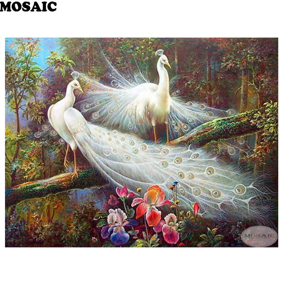 

diamond embroidery white Peacocks 5d diamond painting full diamond mosaic 3d picture of rhinestones cross-stitch New year gift