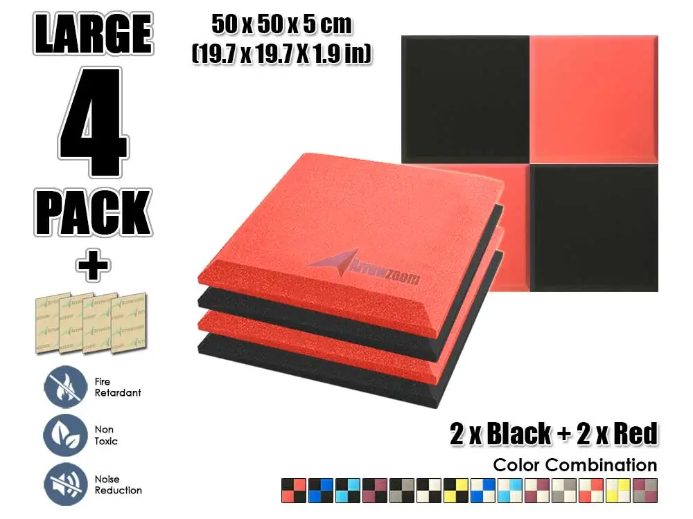 Black and Red Arrowzoom 4 шт. 19," x 19,7" x 1," Цветная комбинация плоская коническая плитка студия Звукопоглощающая Панель акустическая обработка пены - Цвет: Black and Red