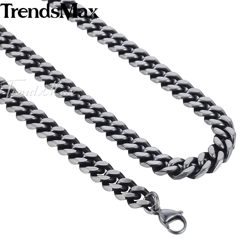 Trendsmax панцирного плетения Цепочки и ожерелья цепи мужские Мальчики Нержавеющая сталь Cut кубинский Серебряный тон 8/10/12 мм KKNM142