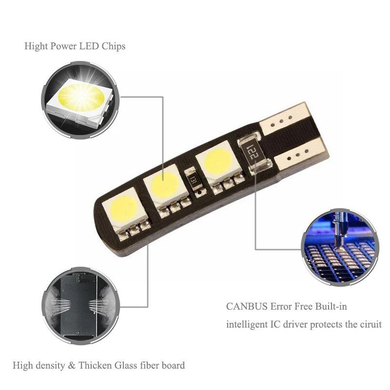 BOAOSI 10 ШТ. T10 6SMD СВЕТОДИОДНЫЕ Лампы 194 168 5050 W5W Canbus для Салона Карте огней Купол света