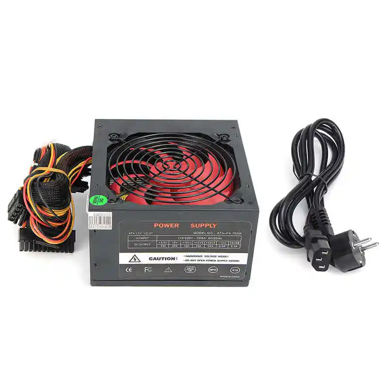 Блок питания для игрового ПК MAX 700W с разъемами AU/EU/US Plug, поддержкой PCI SATA ATX 12V, 24Pin/Molex/Sata, вентилятором 12 см. до 700 ватт для компьютера BTC.