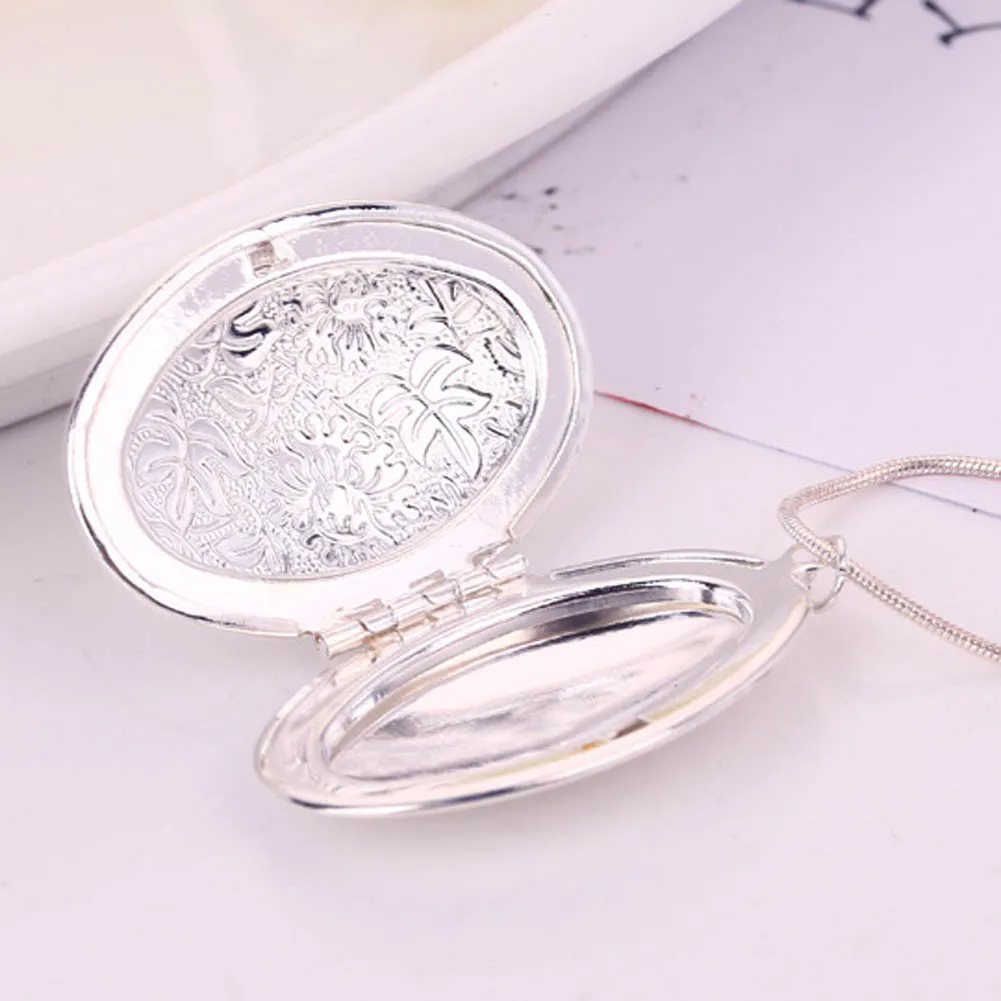 Женская мода посеребренный Овальный кулон с фото ожерелье длинной цепью друг