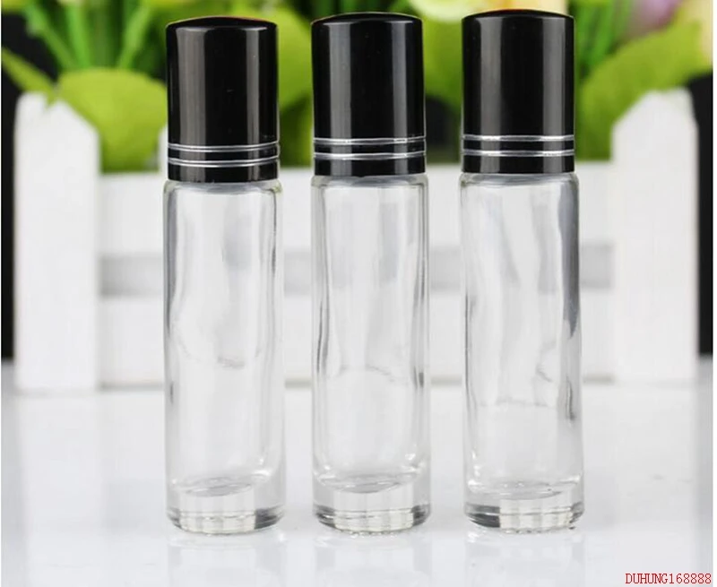 100pcs/lot 10ml Clear Thick Glass Roll On Essential Oils Aromatherapy Perfume Bottle + metal Roller Ball