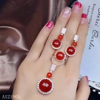 kjjeaxcmy boutique jewelry 925 sterling silver inlaid natural red chalcedony gemstone female luxury ring pendant earrings set su