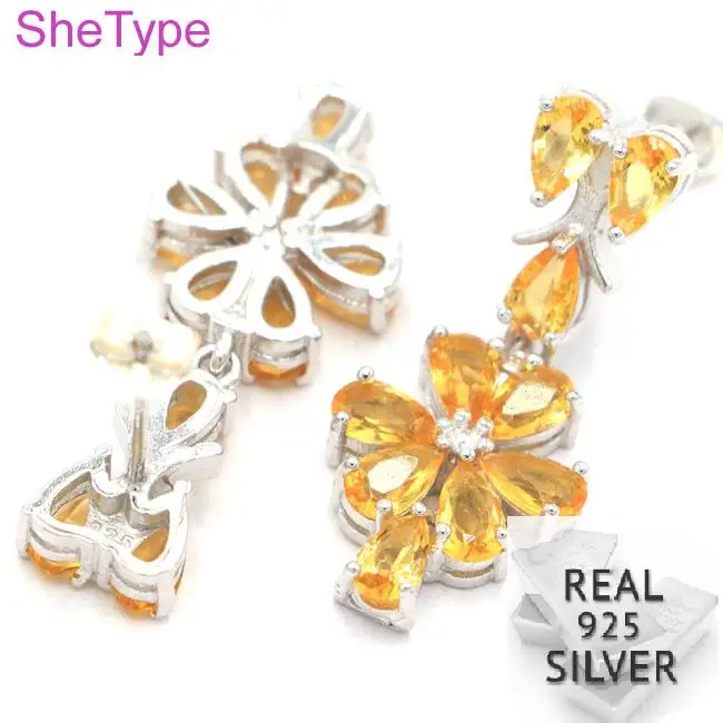 

Real 4.85g 925 Solid Sterling Silver Golden Citrine Wedding Ladies Stud Earrings 29x12mm