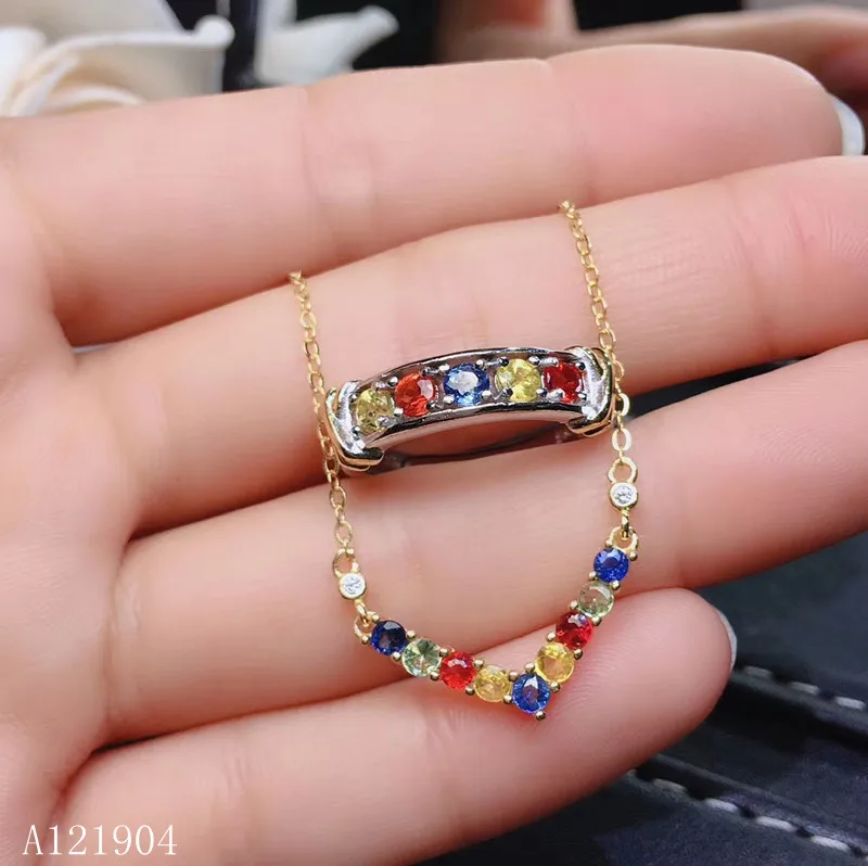 

KJJEAXCMY boutique jewels 925 sterling silver inlaid natural color sapphire female ring + pendant + necklace support test