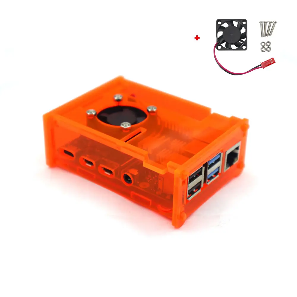 Оранжевая акриловая коробка корпуса с охлаждающим вентилятором для Raspberry Pi