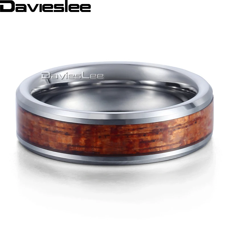 Мужское кольцо из карбида вольфрама Davieslee 6 мм серебряного цвета с инкрустацией
