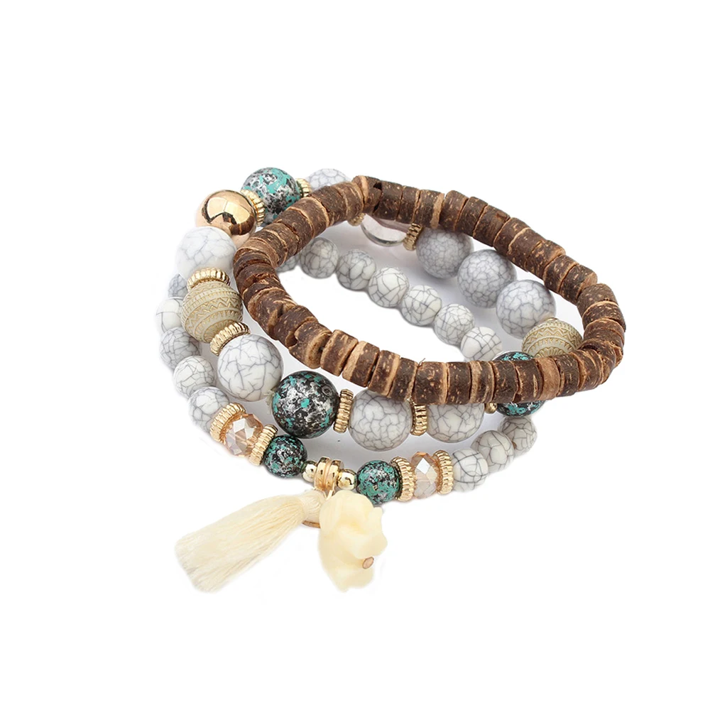 Lureme браслет с деревянными бусинами для женщин богемный слон кисточка