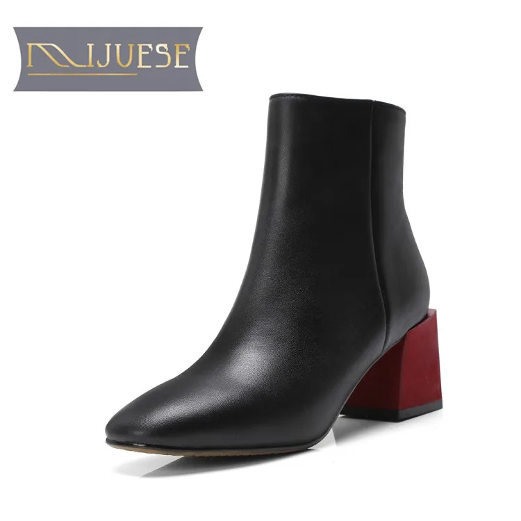MLJUESE/женские ботильоны из коровьей кожи на молнии в Корейском стиле смешанные