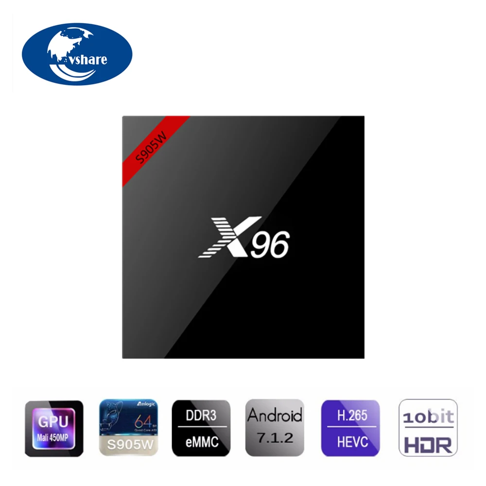 X96 Android 7,1 Смарт ТВ коробка, Wi-Fi, S905W 4 ядра Декодер каналов кабельного телевидения медиа-проигрыватель 4K X 96X96 W компьютерной приставки к телевизору