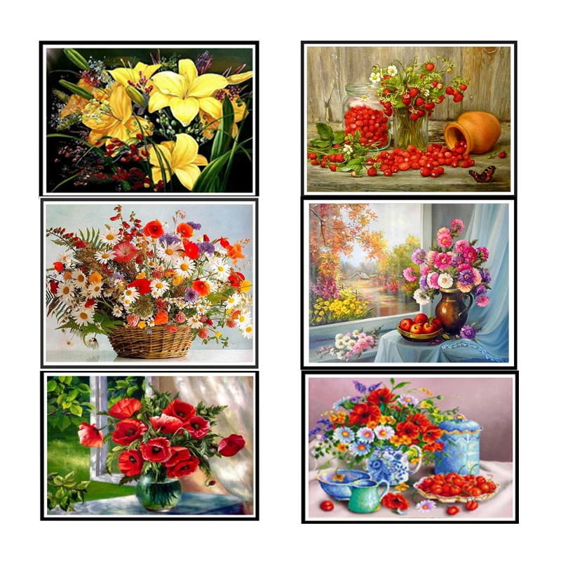 Пейзаж Цветок Алмаз Живопись Вышивки Крестом Горный Хрусталь 5D DIY Китайский