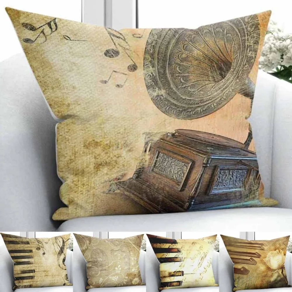 

Else Brown Piano Note Vintage Decor Home 3D Print Throw Pillow Case Covers Square Pillow case Hidden Zipper 45x45cm