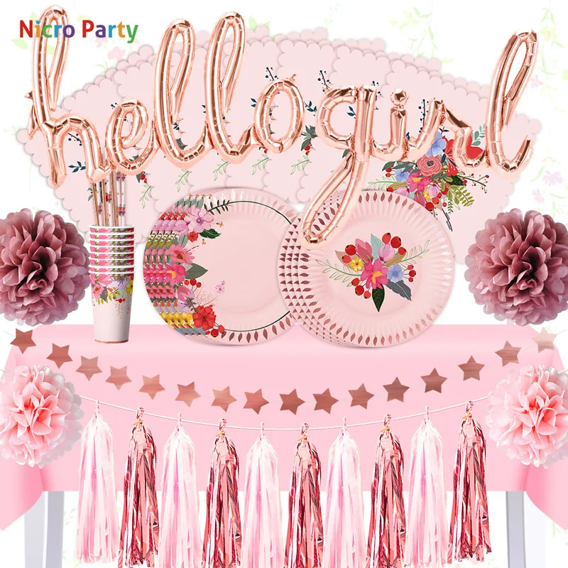 Nicro 50 шт./компл. розовое золото Hello Girl с днем рождения вечерние украшения для
