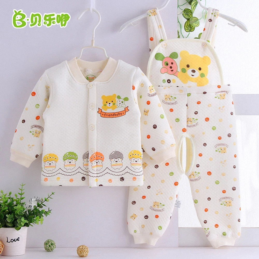 Autumn Winter baby boy girl 2pcs set Children Long Sleeve undershirt + Suspender Trousers sets warm clothes for 6-24M | Детская одежда