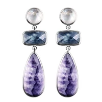 dormith real 925 sterling silver earring luxury natural blue sapphire fluorite mother pearl drop earring for women fine jewelry