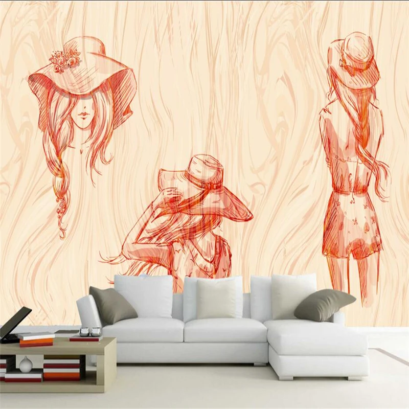 

Hand-Drawn Custom Mural 3D Female Wallpaper for Walls 3D Woody Style Wall Covering Living Room Home Decor Nordic Line Drawing