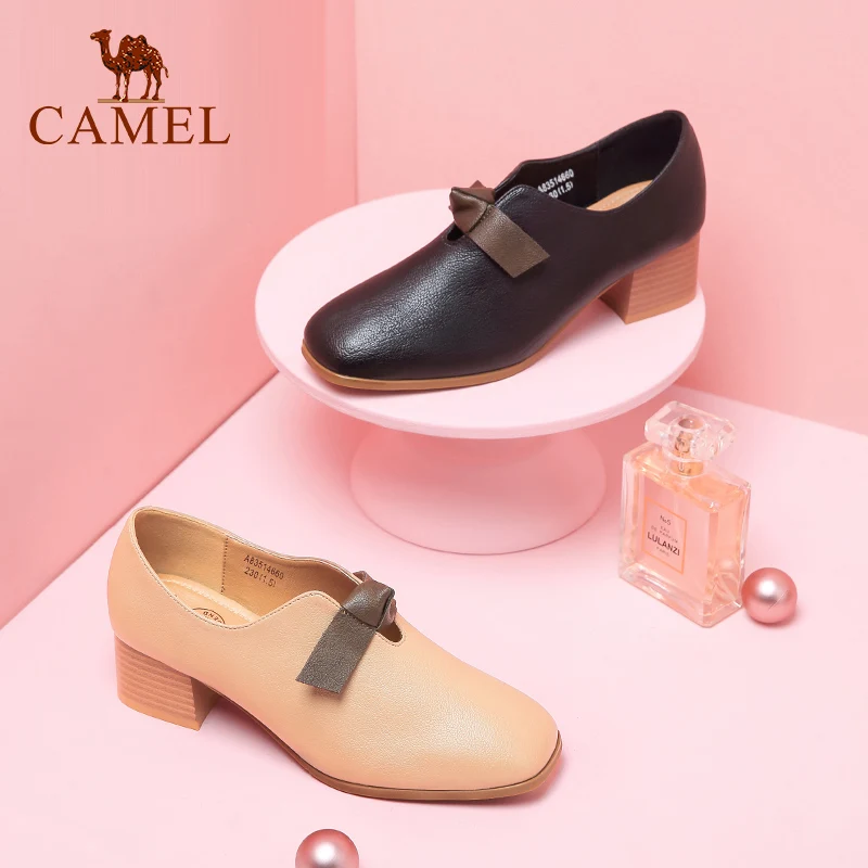 CAMEL New Women Leather Single Shoes For Ladies Casual Retro High Heel Pumps Soft Comfort Dress Spring Collection | Обувь