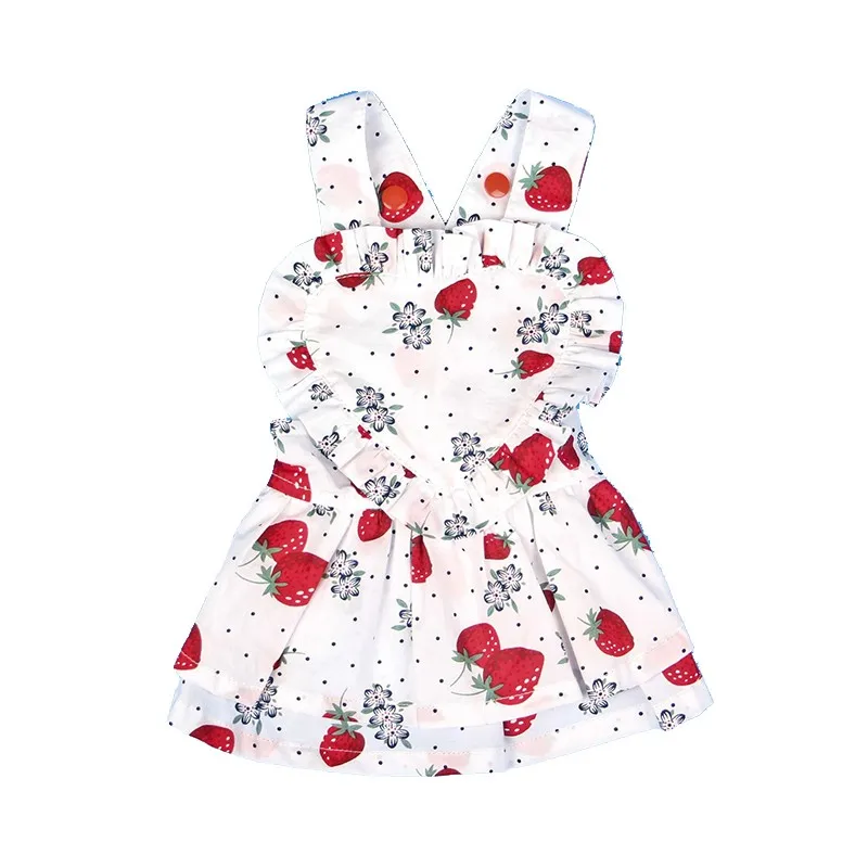 White New Spring Summer Pet Clothes Dogs Dresses Fashion Strawberry Prints Puppy Small Dog Dress Skirts Princess Apparel DOGGYZSTYLE - Цвет: White