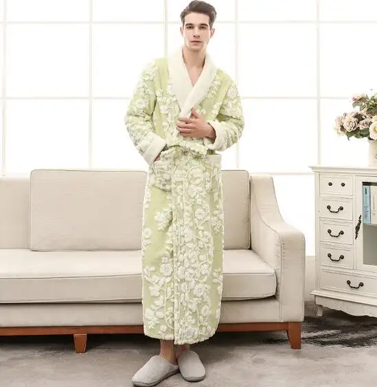 Fdfklak New Winter bathrobe men thicken flannel robe women plus size sleepwear robes couple's bath peignoir femme M-3XL | Женская