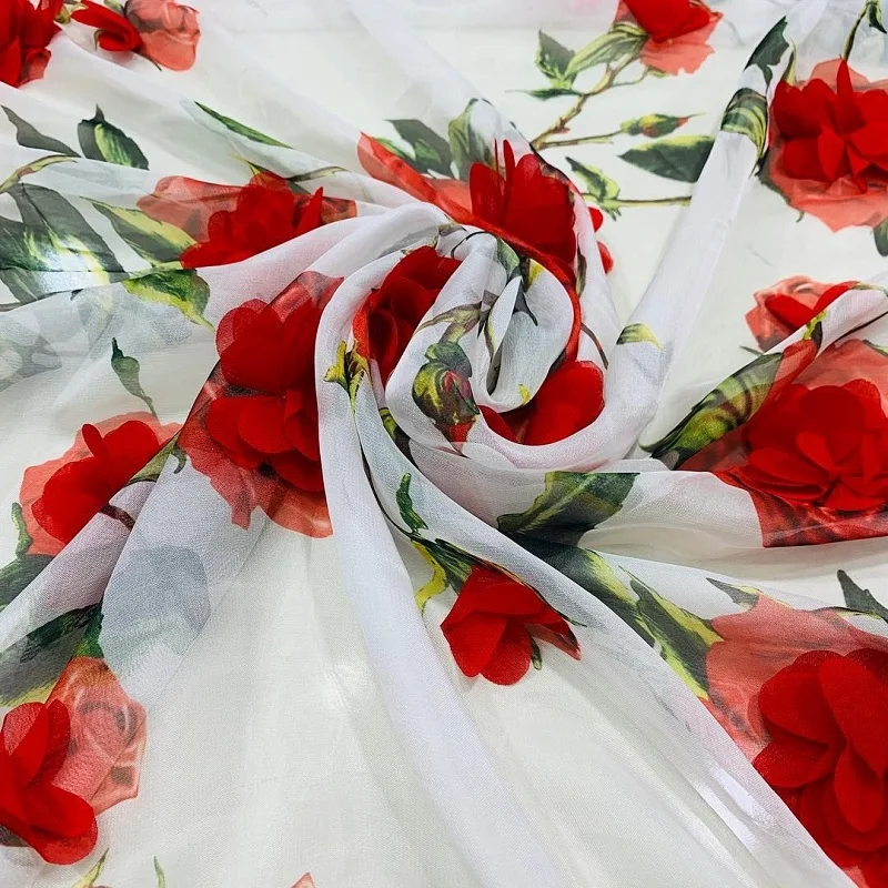 Высокое качество poppy red flower 3D печать Корейская шифоновая ткань 100% pes для шитья