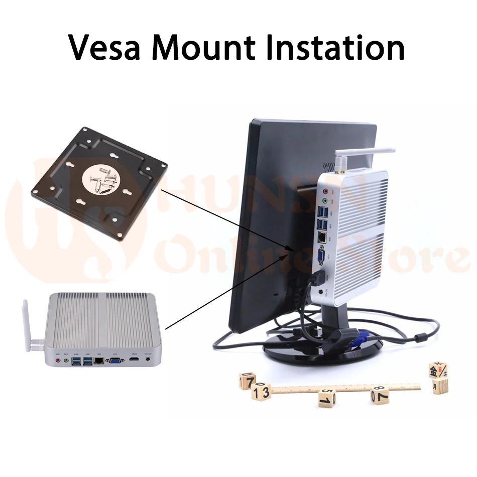 Безвентиляторный мини ПК, Intel quad core I5 8250U, Windows 10/Ubuntu, серебристый, [HUNSN BM07L],(1VGA/1HD/4USB3. 0/4USB2. 0/1LAN/Dual DDR4