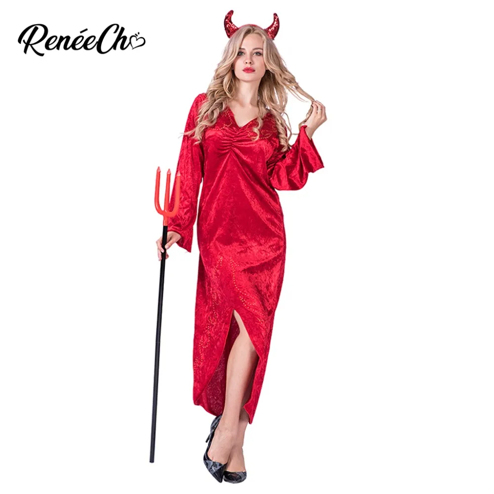 Костюм на Хэллоуин для взрослых Красное Длинное страшное красное платье