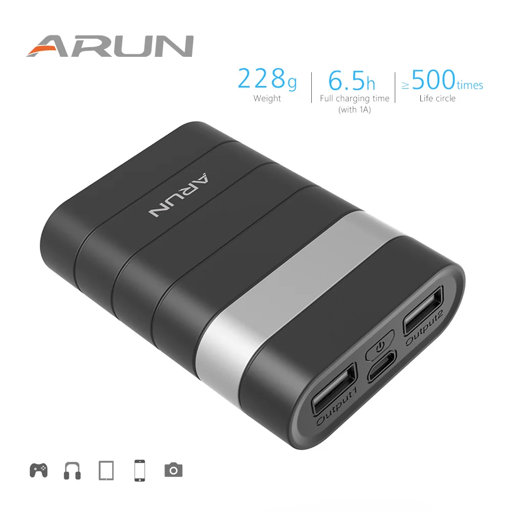 ARUN 10000 mah Мощность Bank внешняя Батарея повербанк 2 USB банк Портативный мобильного