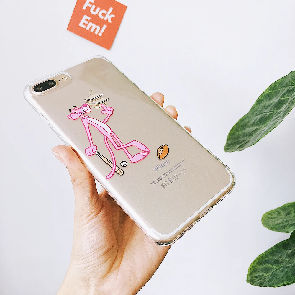 DAINIUER Clear Silicon Ultra Thin For iPhone X 8 Plus 7 Case 6 6S Pink Panther Soft TPU Cover Transparent |