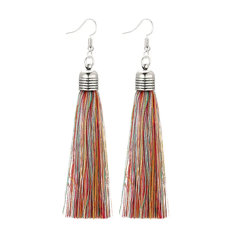 Multicolor LOVBEAFAS этнические серьги с бахромой для женщин, ювелирные изделия в богемном стиле, Висячие длинные серьги, Винтажные серьги - Окраска металла: Multicolor