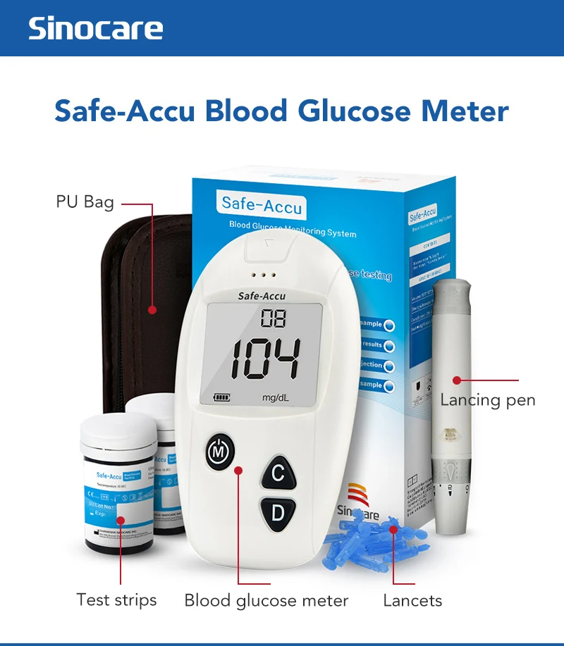 SINOCARE Accu, глюкометр для измерения уровня сахара в& Тесты полоски и Ланцеты 50/100 шт комплект глюкометра для диабетиков измеритель уровня сахара в крови для диабетиков Тесты er
