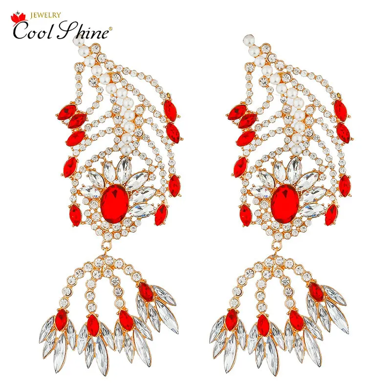 Coolshine Роскошная атмосфера свадьбу праздник кристалл серьги Красный Синий Черный