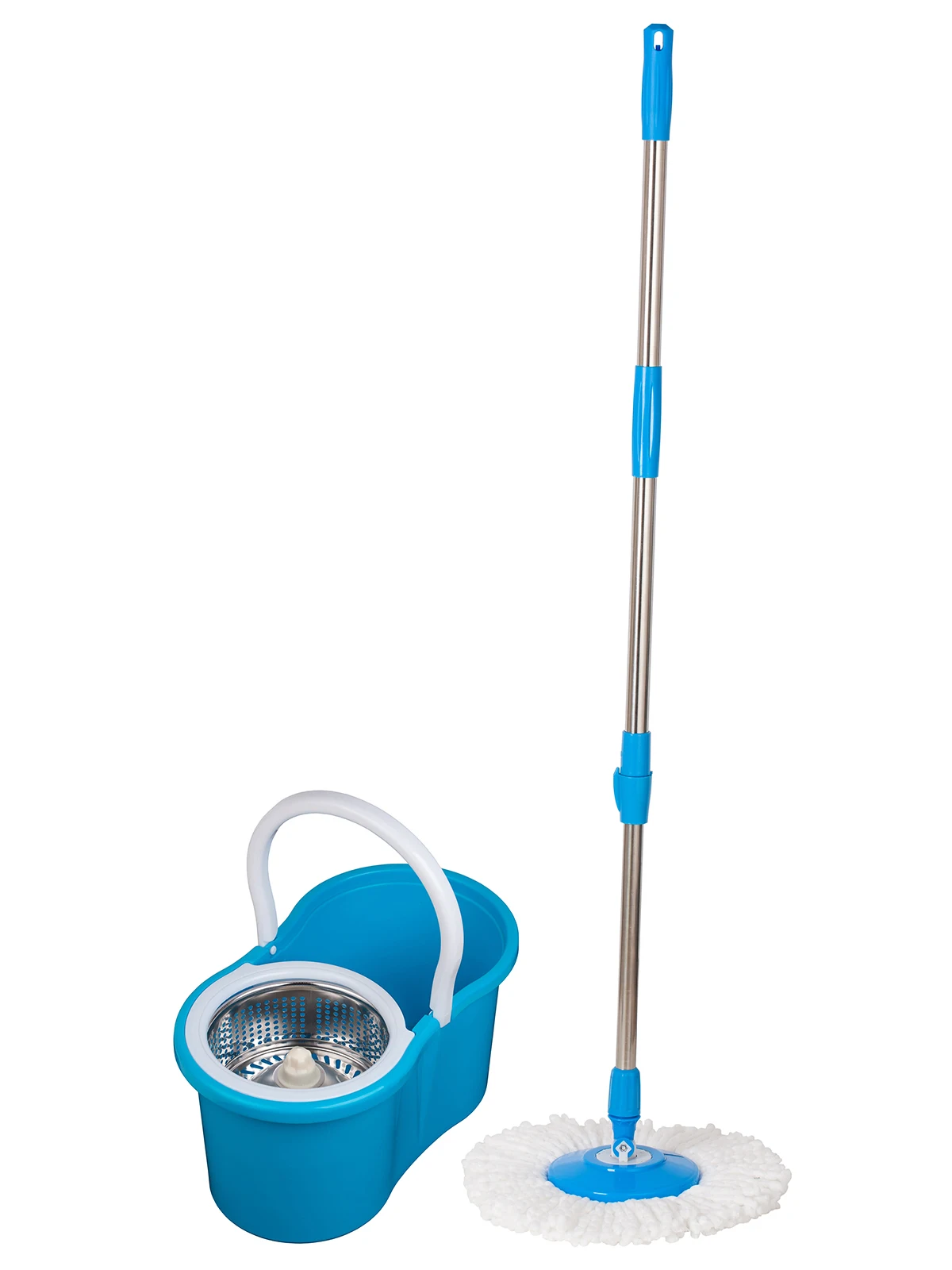 SOKOLTEC Suspension Mop Whee Bucket Hand Free Wringing Stainless Steel Mop Self Wet Spin Cleaning System Dry Cleaning Microfiber