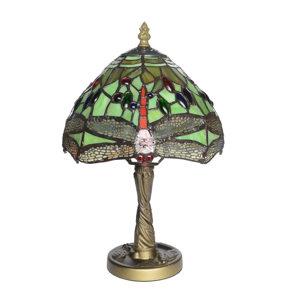 8 дюймов зеленая Стрекоза Настольная лампа витражная стеклянная настольная