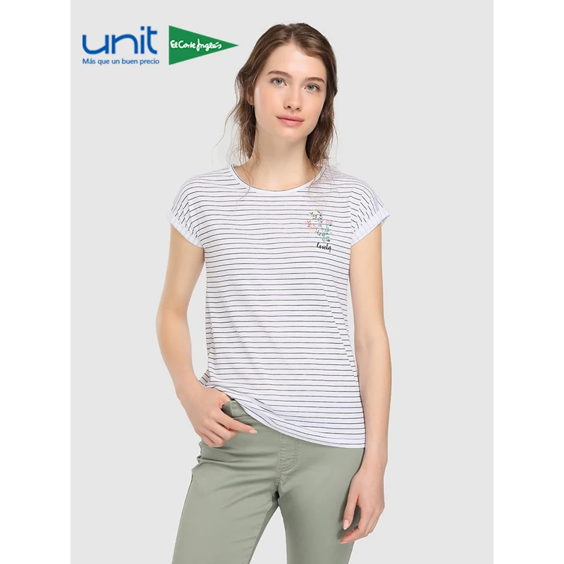 Единица MUJER ALGODON CAMISETAS Y TOPS CAMISETA манга CORTA CON ESTAMPADO DE RAYAS ESCOTE REDONDO.|Футболки| |
