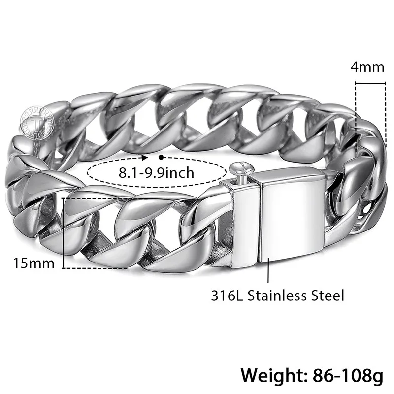 Мужской браслет из нержавеющей стали золотой в стиле хип хоп 15 мм KHB123|bracelets
