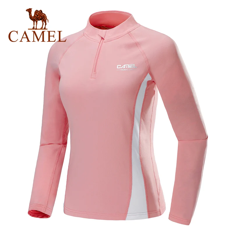CAMEL Спортивная Футболка Бейсбольная женская с длинным рукавом зимняя сохраняющая тепло Весенняя дышащая ветрозащитная на молнии - Цвет: Pink