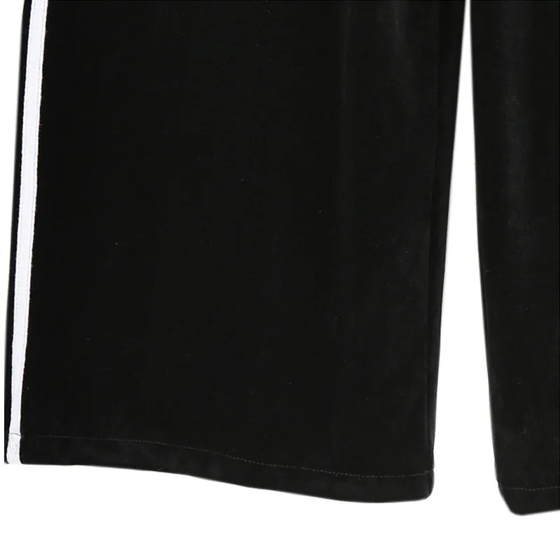 Женские бархатные брюки размера плюс 6XL, черные широкие брюки в белую полоску с боковой лентой, свободные брюки OL с высокой талией от AliExpress WW