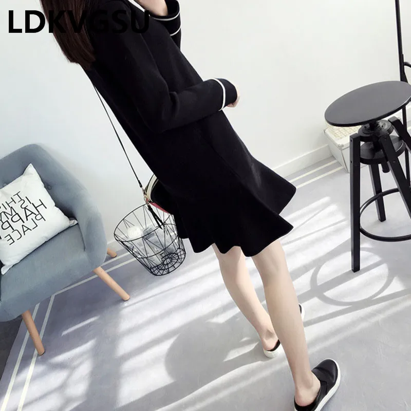 

Autumn Winter New V-neck Sweater Fishtail Dress Female 2018 Korean Women Loose Solid Color Long Sleeve Knit Sweater Dress Is700